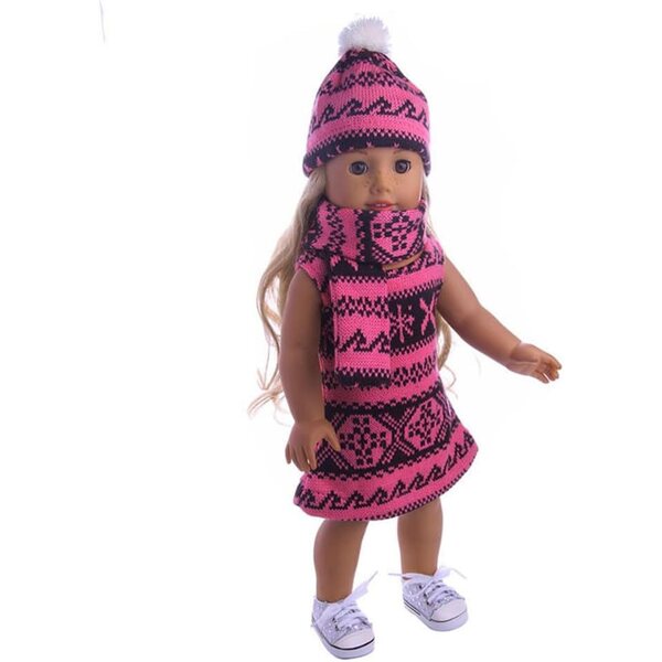 Set vestiti natalizi per bambole 18 pollici - Maglia, sciarpa e cappello rosso rosa
