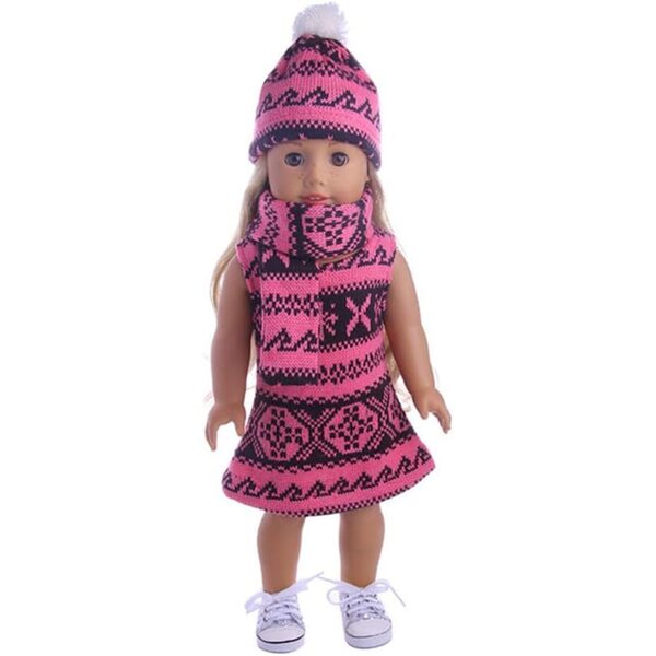 Set vestiti natalizi per bambole 18 pollici - Maglia, sciarpa e cappello rosso rosa