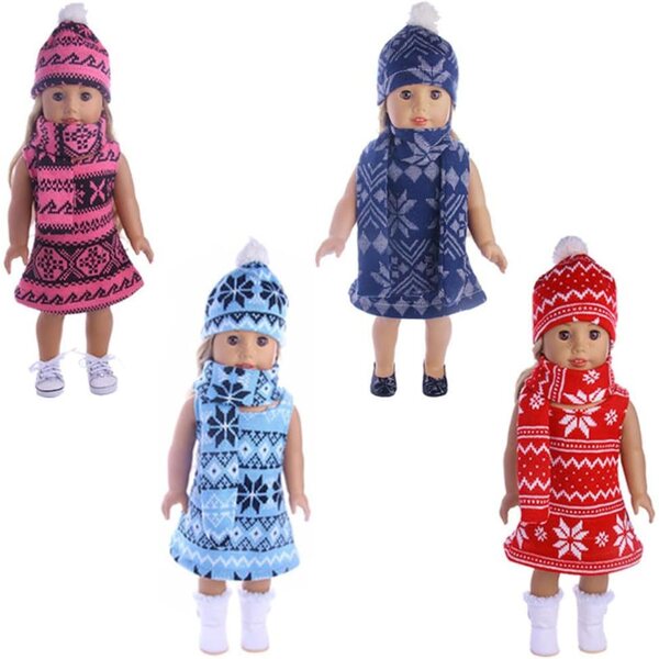 Set vestiti natalizi per bambole 18 pollici - Maglia, sciarpa e cappello rosso rosa