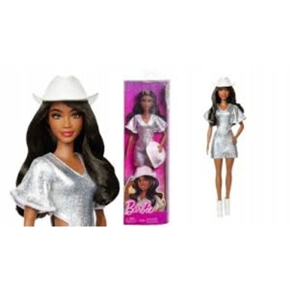 Barbie Fashionistas mit schwarzen Haaren und glänzenden silbernen Fransen – Modespielzeug