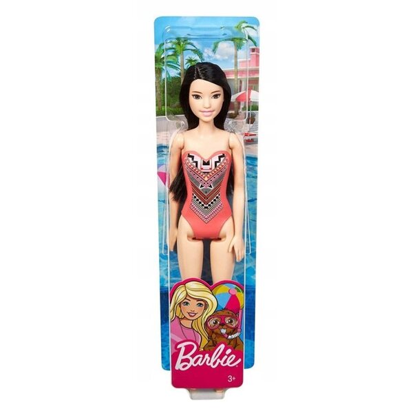 Barbie Beach Doll Brunette mit trendigem Badeanzug für Kinder ab 3 Jahren