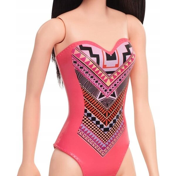 Barbie Beach Doll Bruna con Costume da Bagno Trendy per Bambini 3+