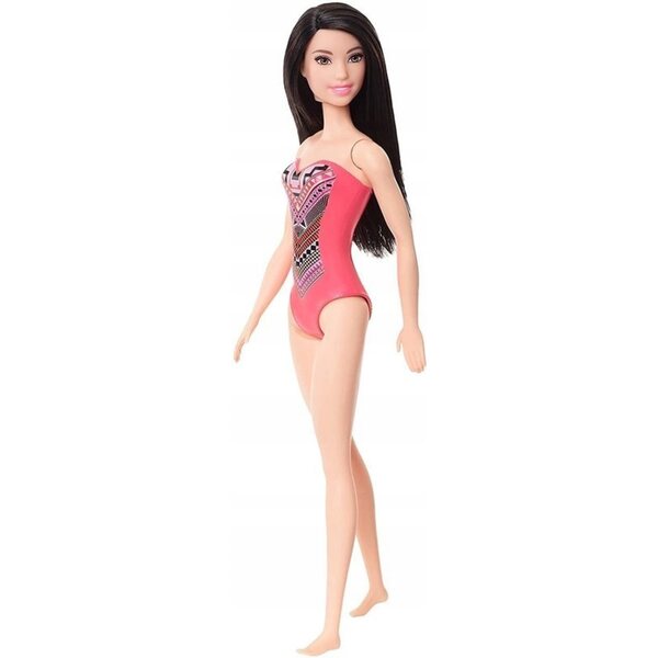 Barbie Beach Doll Bruna con Costume da Bagno Trendy per Bambini 3+