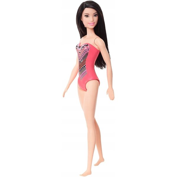 Barbie Beach Doll Bruna con Costume da Bagno Trendy per Bambini 3+