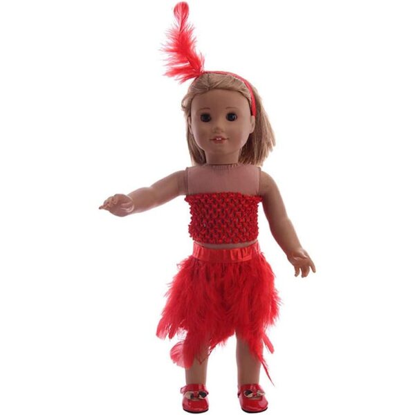 Amerikanische Puppenkleidung, 45,7 cm, Set, 3-teilig, rotes Federrock-Stirnband