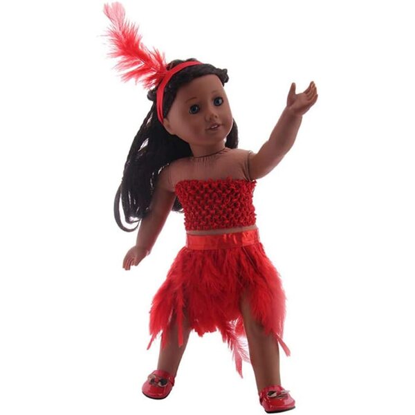 Amerikanische Puppenkleidung, 45,7 cm, Set, 3-teilig, rotes Federrock-Stirnband