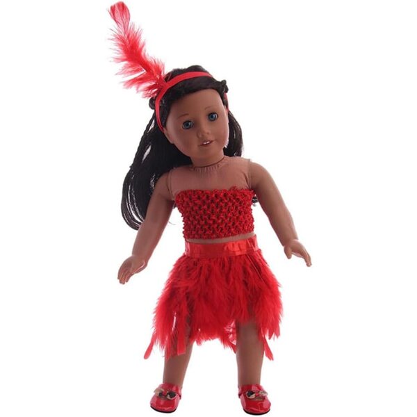 Amerikanische Puppenkleidung, 45,7 cm, Set, 3-teilig, rotes Federrock-Stirnband