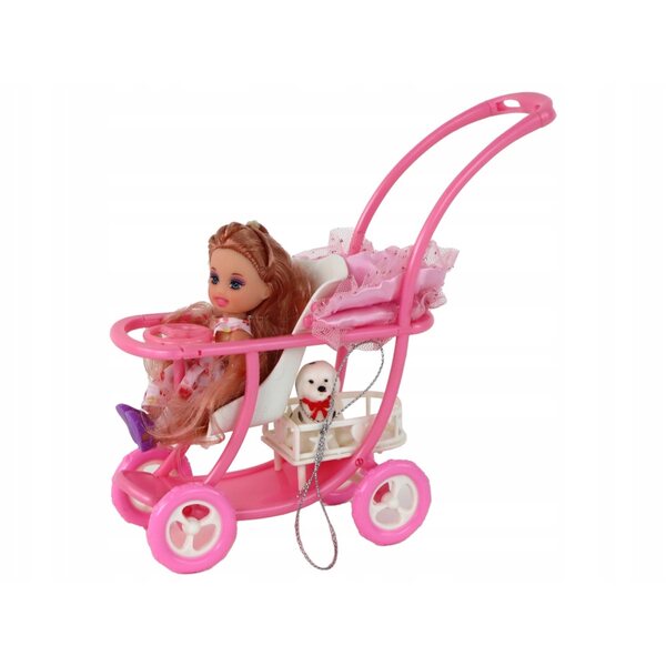 Bambola Lucy incinta con passeggino e bambino, lunghi capelli castani