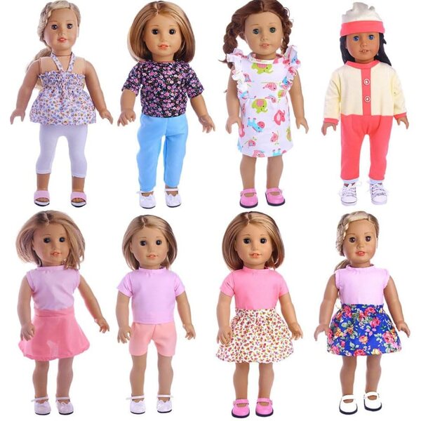 Kleidung für 18-Zoll-amerikanische Puppen – Sommer-T-Shirt, Rock und Shorts-Set