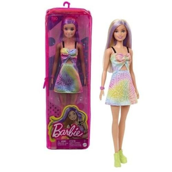 Barbie Fashionistas mit buntem Strampler und originaler Mattel-Vinyltasche