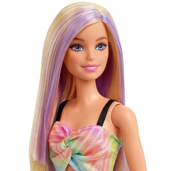 Barbie Fashionistas mit buntem Strampler und originaler Mattel-Vinyltasche