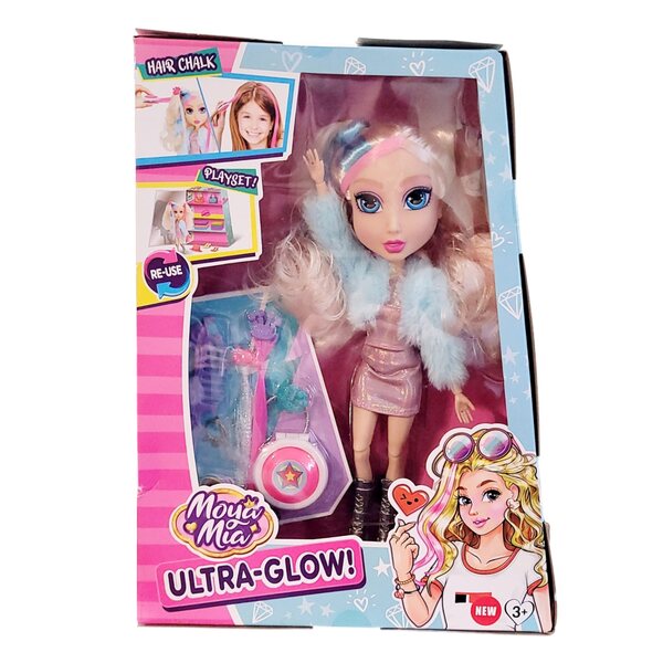 Bambola Moya Mia Ultra Glow 30 cm con Accessori e Capelli Colorati per Bambini 3+