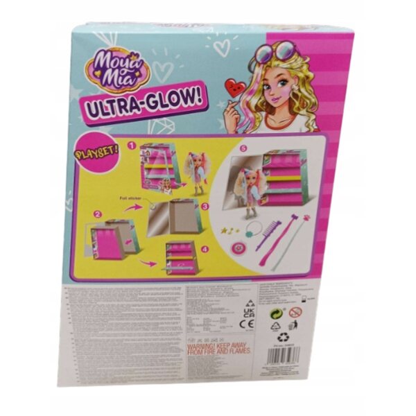 Bambola Moya Mia Ultra Glow 30 cm con Accessori e Capelli Colorati per Bambini 3+