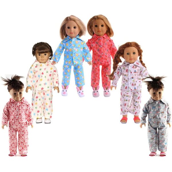 Kleidung für amerikanische Puppen 18" – Set mit 2 Tier-Pyjamas für Puppen 43-46 cm