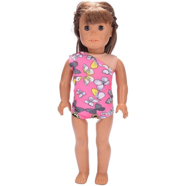 Costume da bagno rosa per bambole americane 18 pollici, stampa farfalle, vestito 43-46 cm