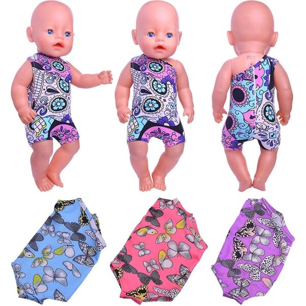 Costume da bagno rosa per bambole americane 18 pollici, stampa farfalle, vestito 43-46 cm