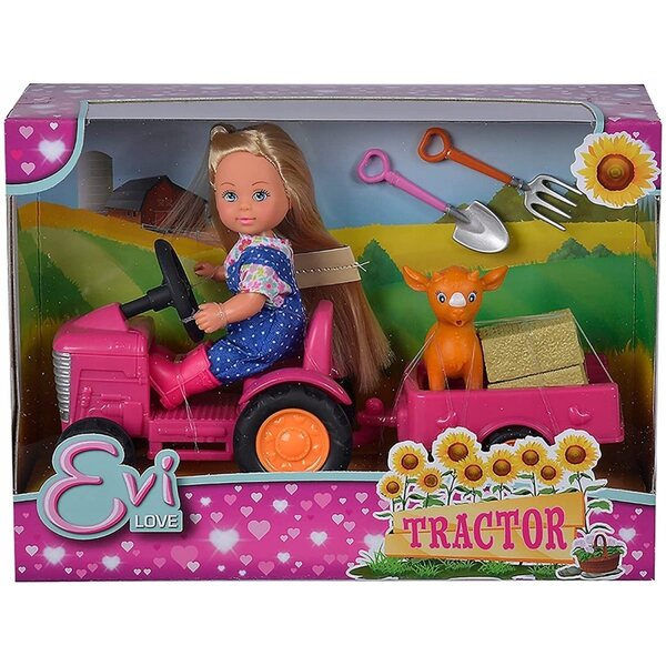 Simba Evi Farmerka Puppenset mit Traktor 120 mm Spiel für Kinder ab 3 Jahren