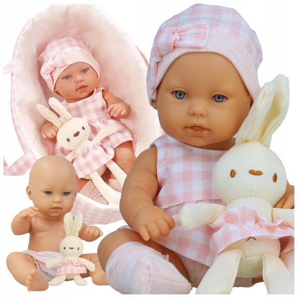 Laletta Bobas con Vestitino e Portabebè + Coniglietto Peluche per Bambini 3+