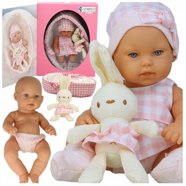 Laletta Bobas con Vestitino e Portabebè + Coniglietto Peluche per Bambini 3+