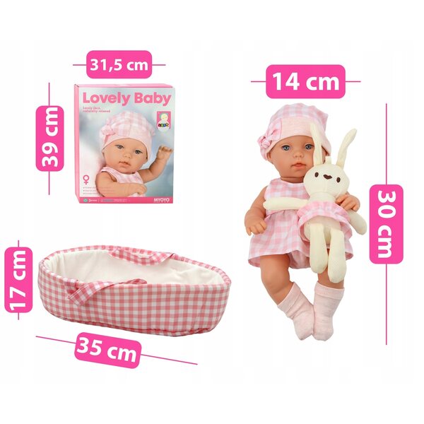 Laletta Bobas con Vestitino e Portabebè + Coniglietto Peluche per Bambini 3+