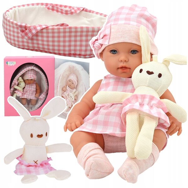 Laletta Bobas con Vestitino e Portabebè + Coniglietto Peluche per Bambini 3+