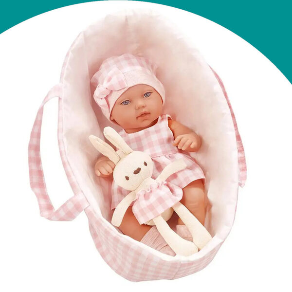 Laletta Bobas con Vestitino e Portabebè + Coniglietto Peluche per Bambini 3+