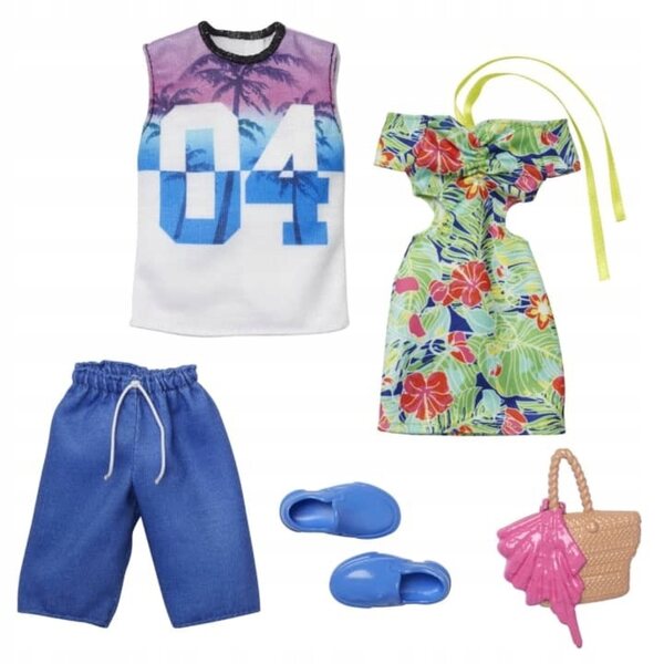 2-teiliges Barbie- und Ken-Kleidungsset mit Kleid, Shorts und Accessoires