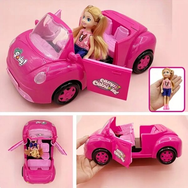 Bambola con Cabriolé Rosa, Cagnolino e 4 Posti - Gioco Creativo Norimpex 19 cm