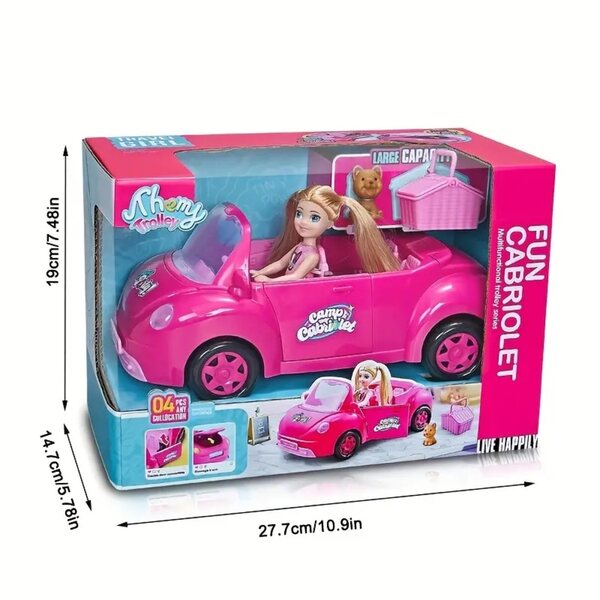 Bambola con Cabriolé Rosa, Cagnolino e 4 Posti - Gioco Creativo Norimpex 19 cm