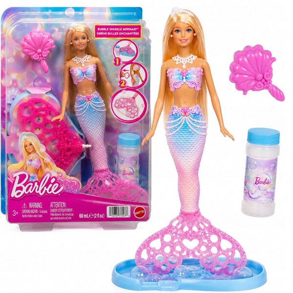 Barbie Bubble Mermaid mit magischer Seifenblasenfunktion und langen blonden Haaren