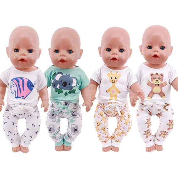 Amerikanische Puppenkleidung 18 Zoll – T-Shirt und Hose mit Tiermuster, 2-teilig