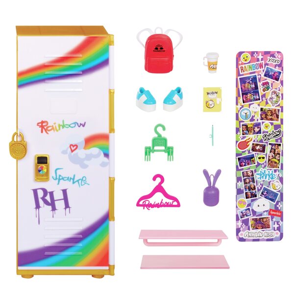Rainbow High Bambola Modella 28 cm con Set Armadietto Scuola per Bambini 4+