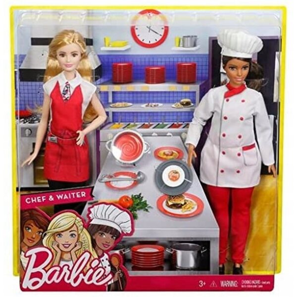 Barbie Lalki kucharka z kelnerką akcesoria FCP66