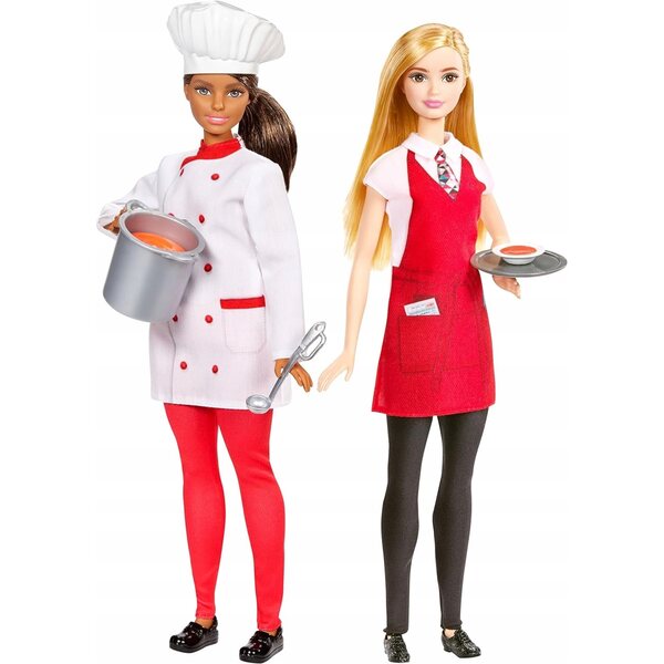 Barbie Lalki kucharka z kelnerką akcesoria FCP66