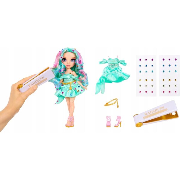 Rainbow High Be Dazzling Céline Turquoise bambola con accessori scintillanti per ragazze