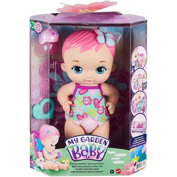 Mattel My Garden Baby Bobasek-Motylek con ali morbide e accessori per bimbi 2+
