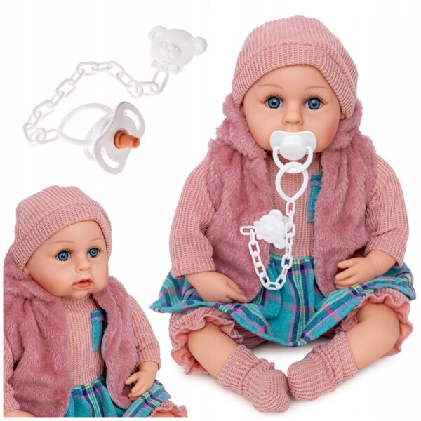 Interaktive Neugeborenenpuppe Doris 45 cm, die mit Schnuller auf Italienisch spricht und singt