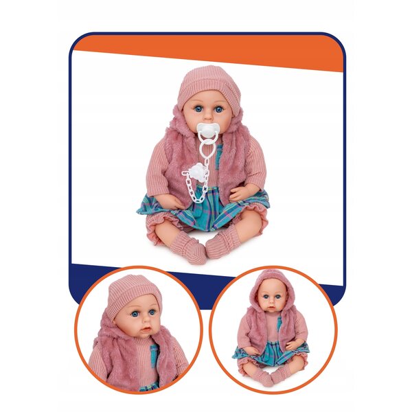 Interaktive Neugeborenenpuppe Doris 45 cm, die mit Schnuller auf Italienisch spricht und singt