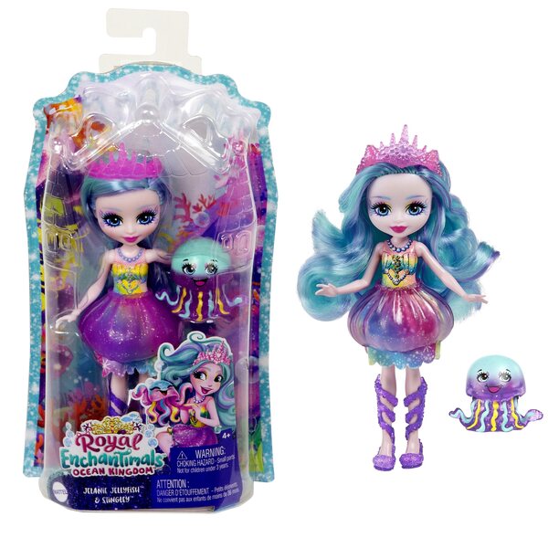 Enchantimals Royal Ocean Kingdom Jellyfish Stingley – Puppe mit Haustier 15 cm