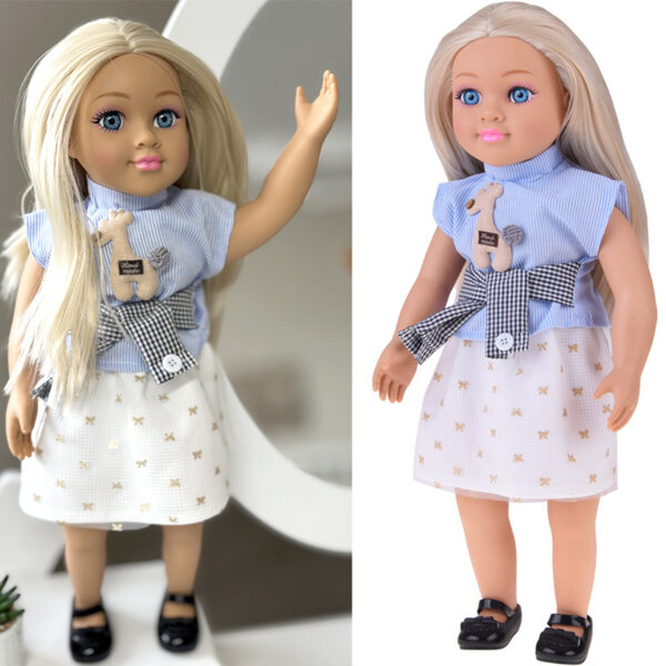 Elegante 48 cm große Puppe mit langen blonden Haaren und integrierter Melodie