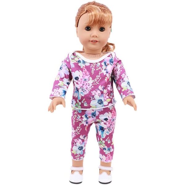 18-Zoll-Puppenkleidung für amerikanische Puppen – 2-teiliges Set mit Blumenoberteil und Freizeithose