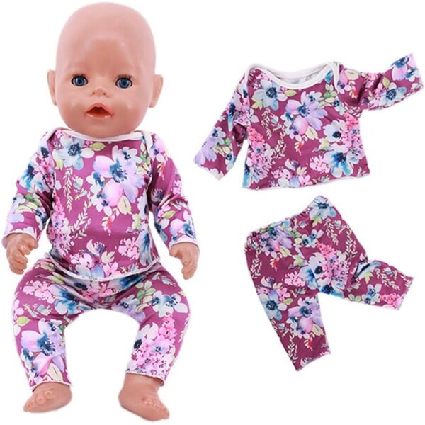 18-Zoll-Puppenkleidung für amerikanische Puppen – 2-teiliges Set mit Blumenoberteil und Freizeithose