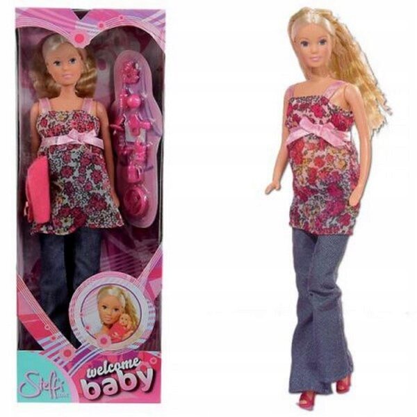 Bambola Steffi Love incinta con un bambino e un set di accessori, 29 cm