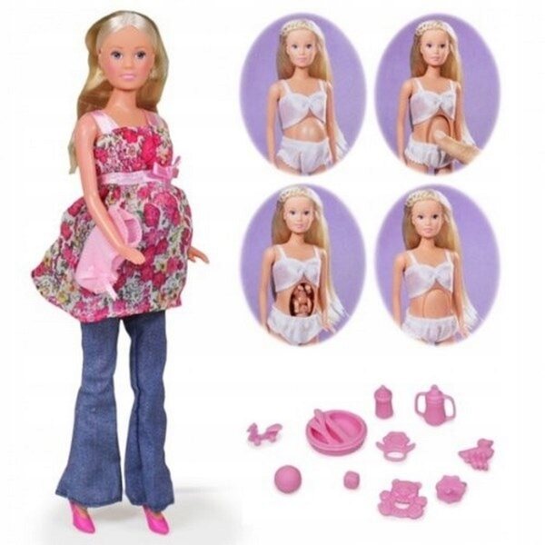 Bambola Steffi Love incinta con un bambino e un set di accessori, 29 cm
