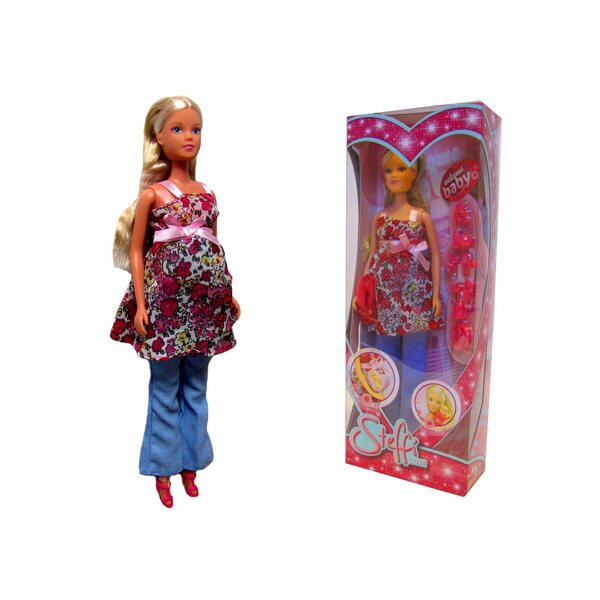 Bambola Steffi Love incinta con un bambino e un set di accessori, 29 cm