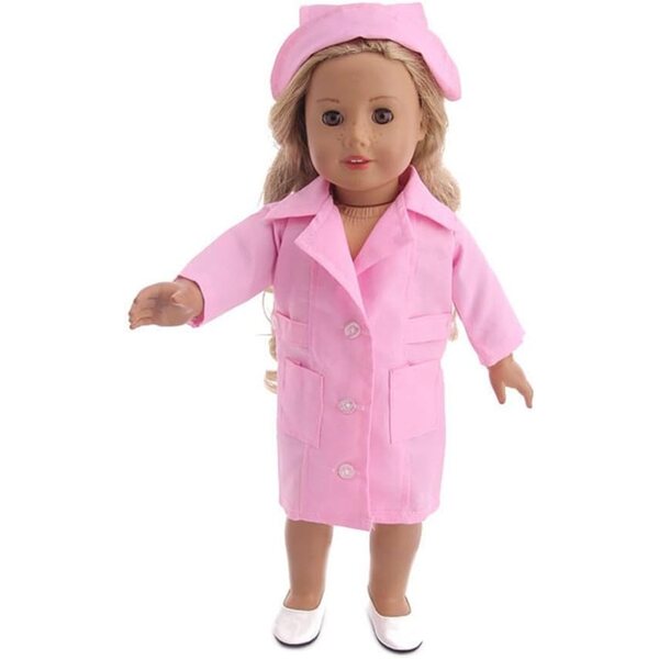 18-Zoll-Puppenkleidung – Krankenschwester- und Arztuniform-Set, Rosa