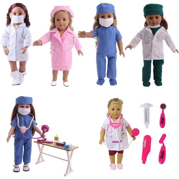 18-Zoll-Puppenkleidung – Krankenschwester- und Arztuniform-Set, Rosa
