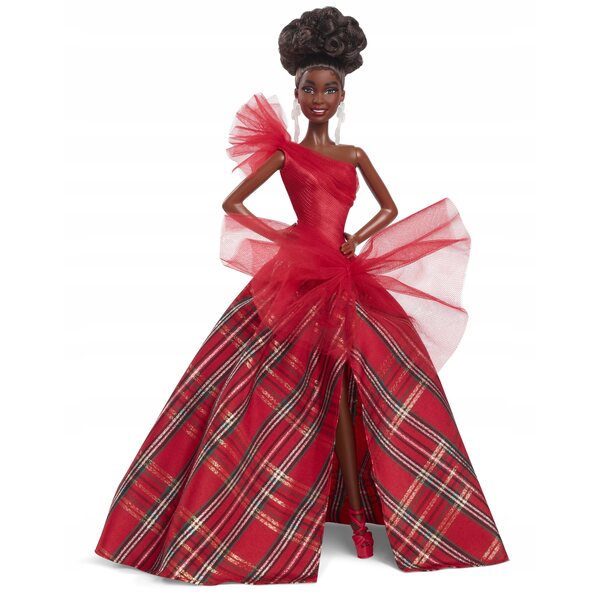 Barbie Signature 2024 mit lockigem Haar und elegantem Weihnachtspartykleid