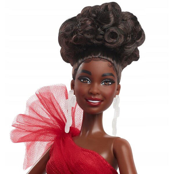 Barbie Signature 2024 mit lockigem Haar und elegantem Weihnachtspartykleid