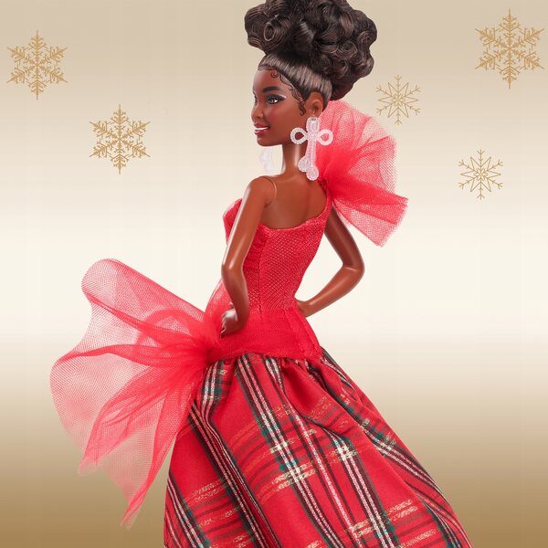 Barbie Signature 2024 mit lockigem Haar und elegantem Weihnachtspartykleid